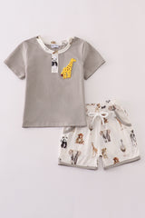 Grey zoo animal print shorts set