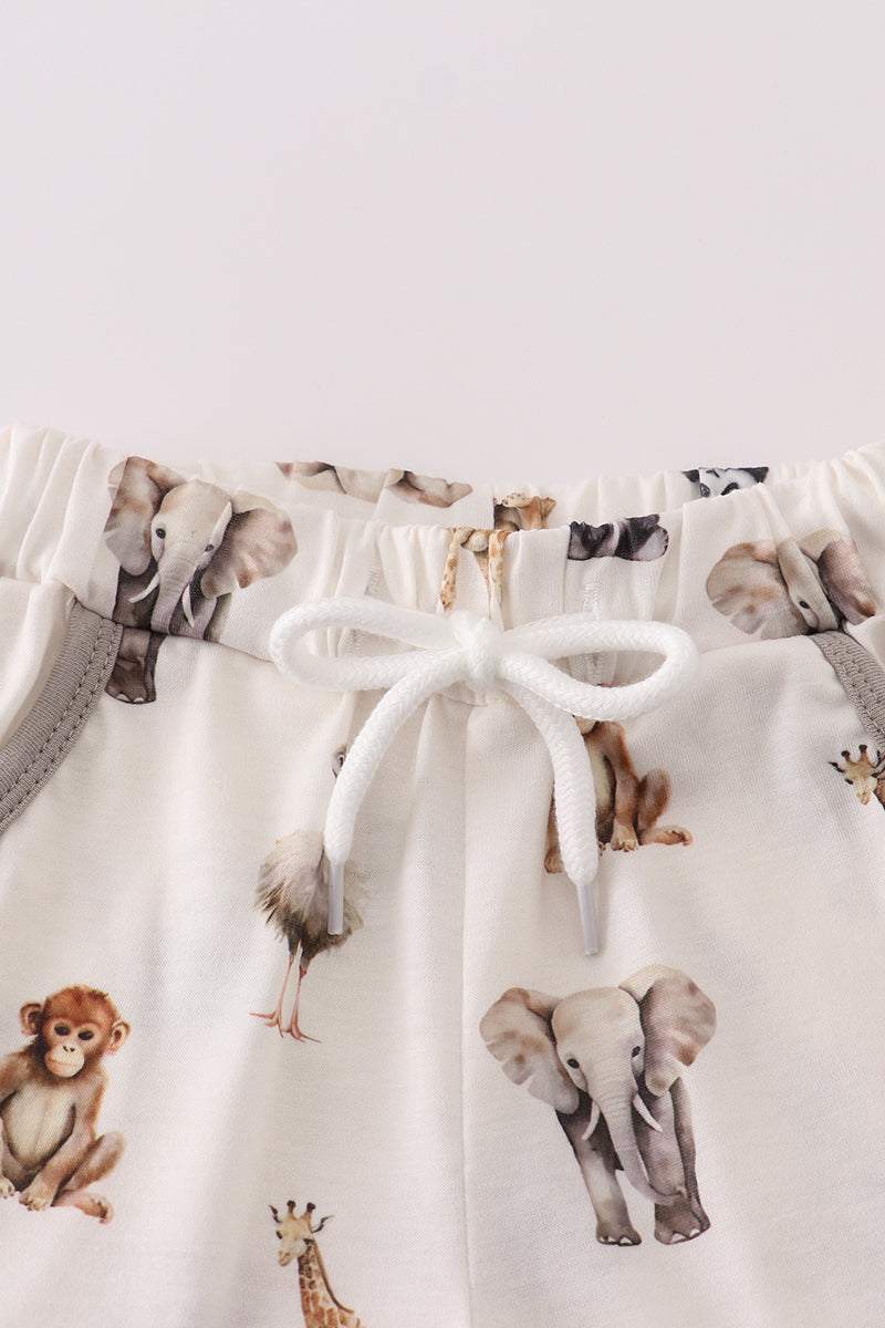Grey zoo animal print shorts set