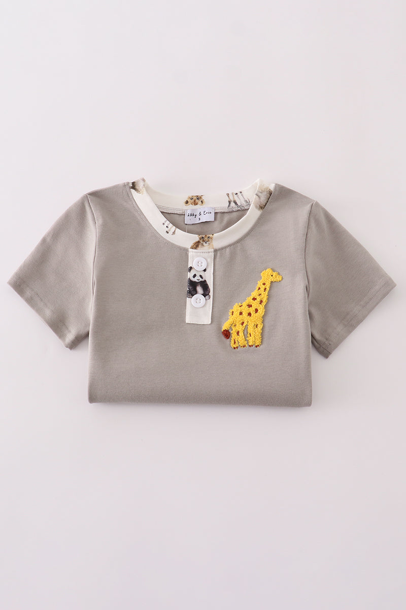Grey zoo animal print shorts set