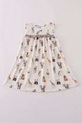 Grey zoo animal print ruffle dress