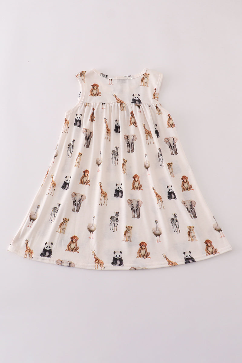 Grey zoo animal print ruffle dress