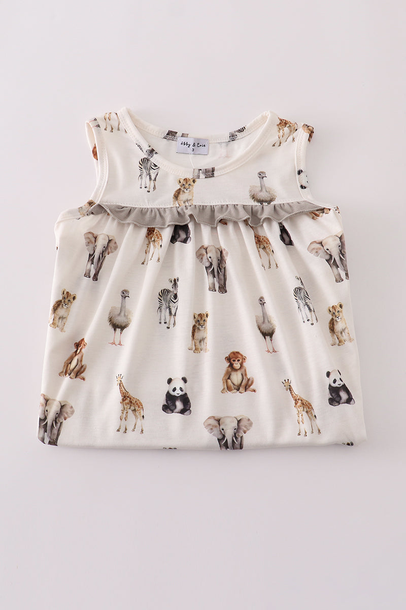 Grey zoo animal print ruffle dress