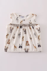 Grey zoo animal print ruffle dress