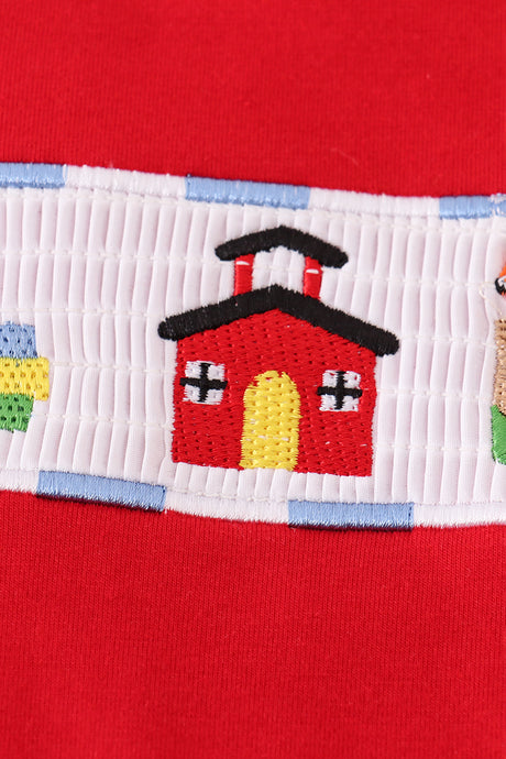 Apple pencil embroidery smocked shorts set