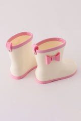 Pink & white bow rain boots