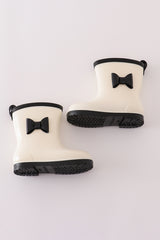 White & black bow rain boots