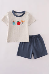 Gray apple embroidery shorts set