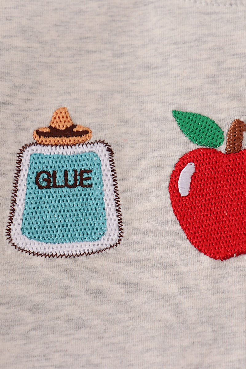 Gray apple embroidery shorts set