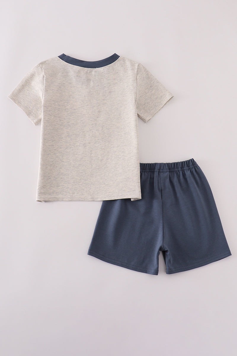 Gray apple embroidery shorts set