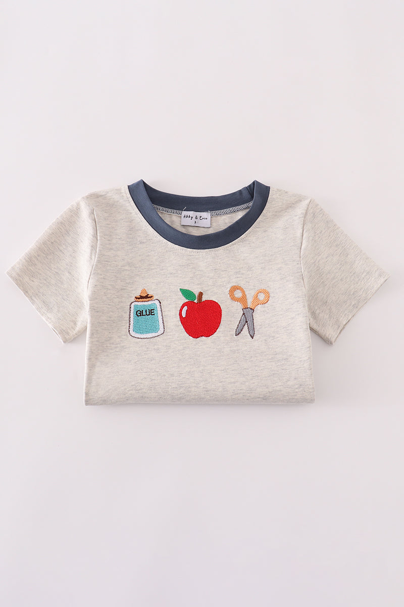 Gray apple embroidery shorts set