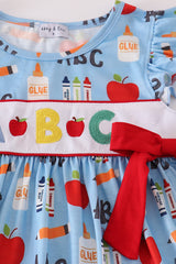 Red ABC apple embroidery ruffle shorts set