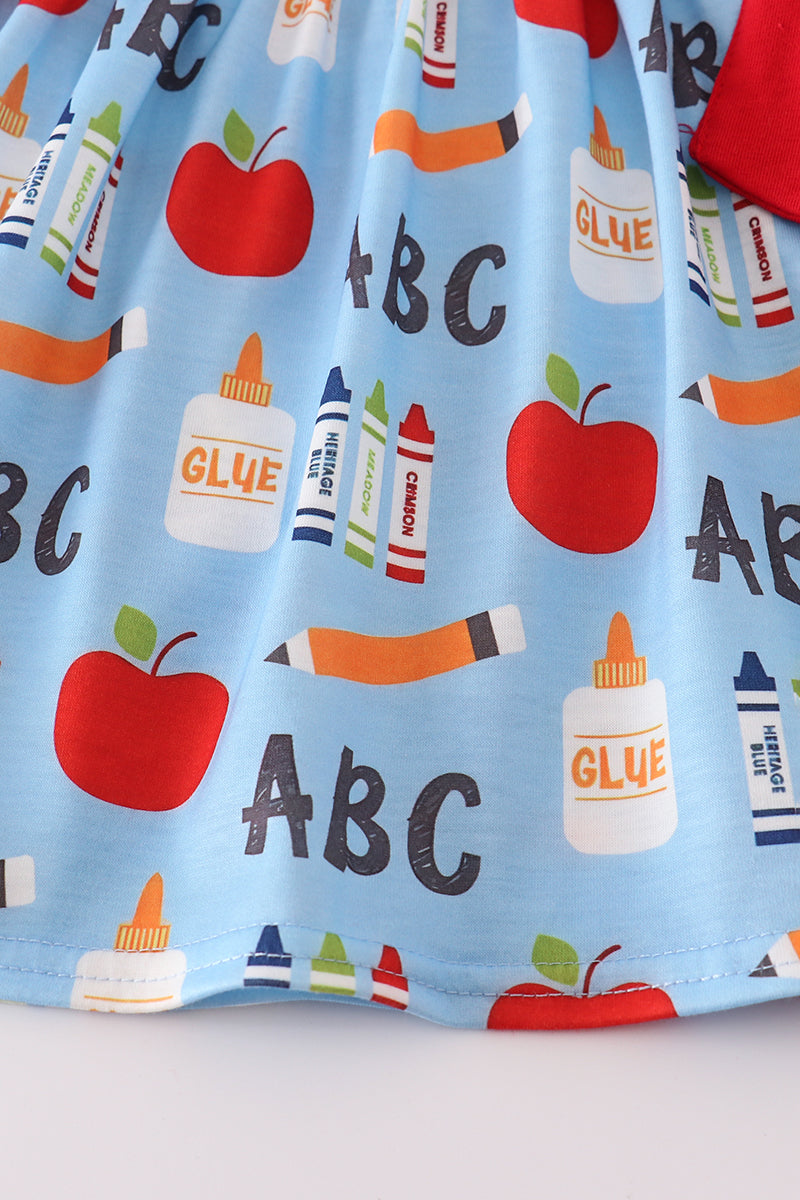 Red ABC apple embroidery ruffle shorts set
