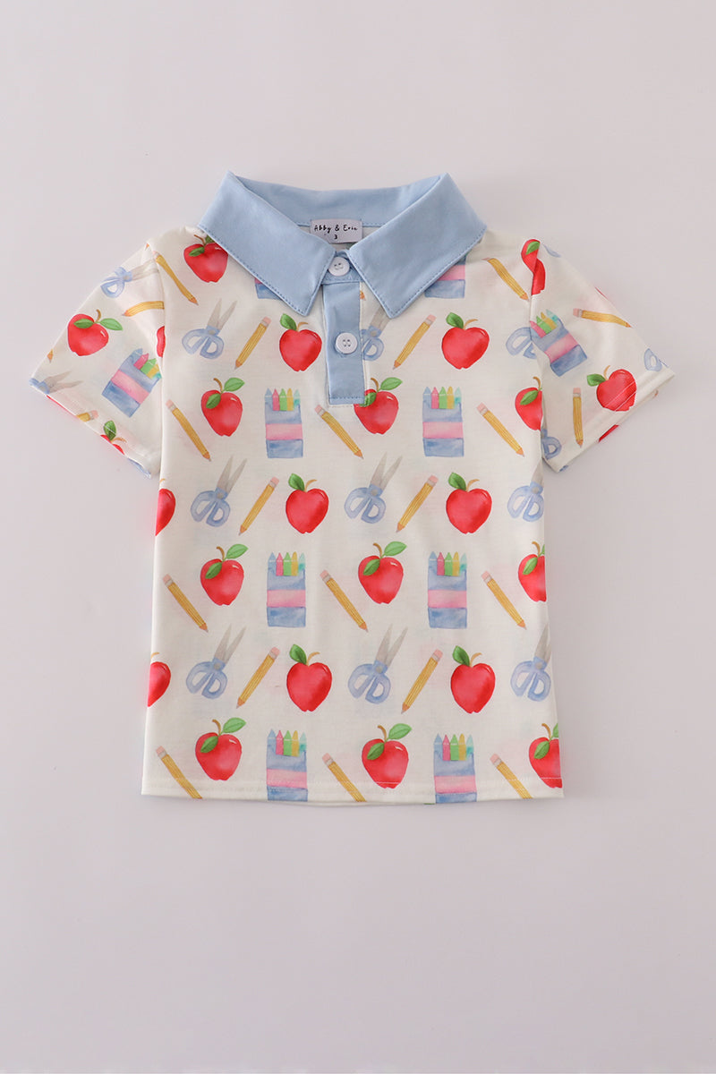 Apple pencil print button down shirt