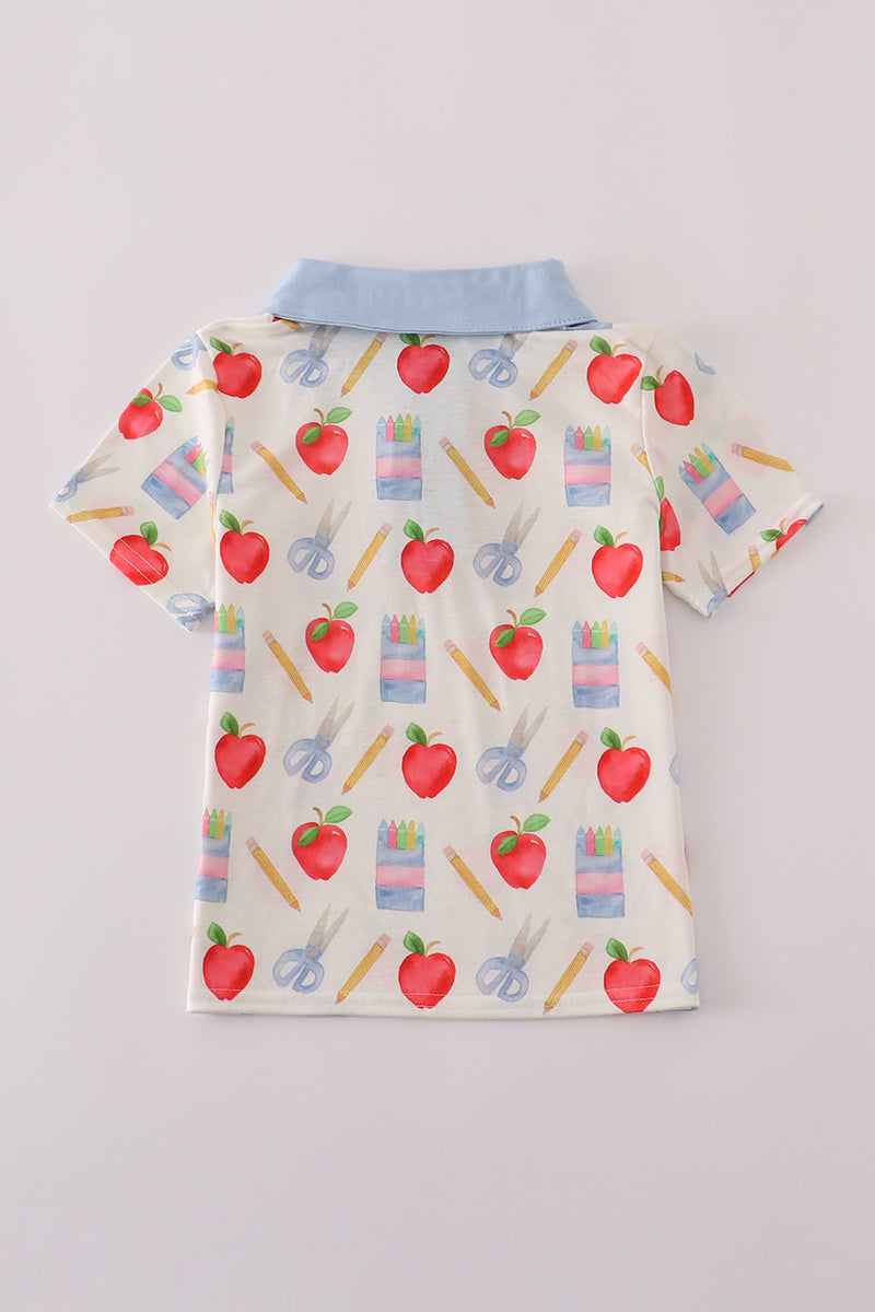 Apple pencil print button down shirt