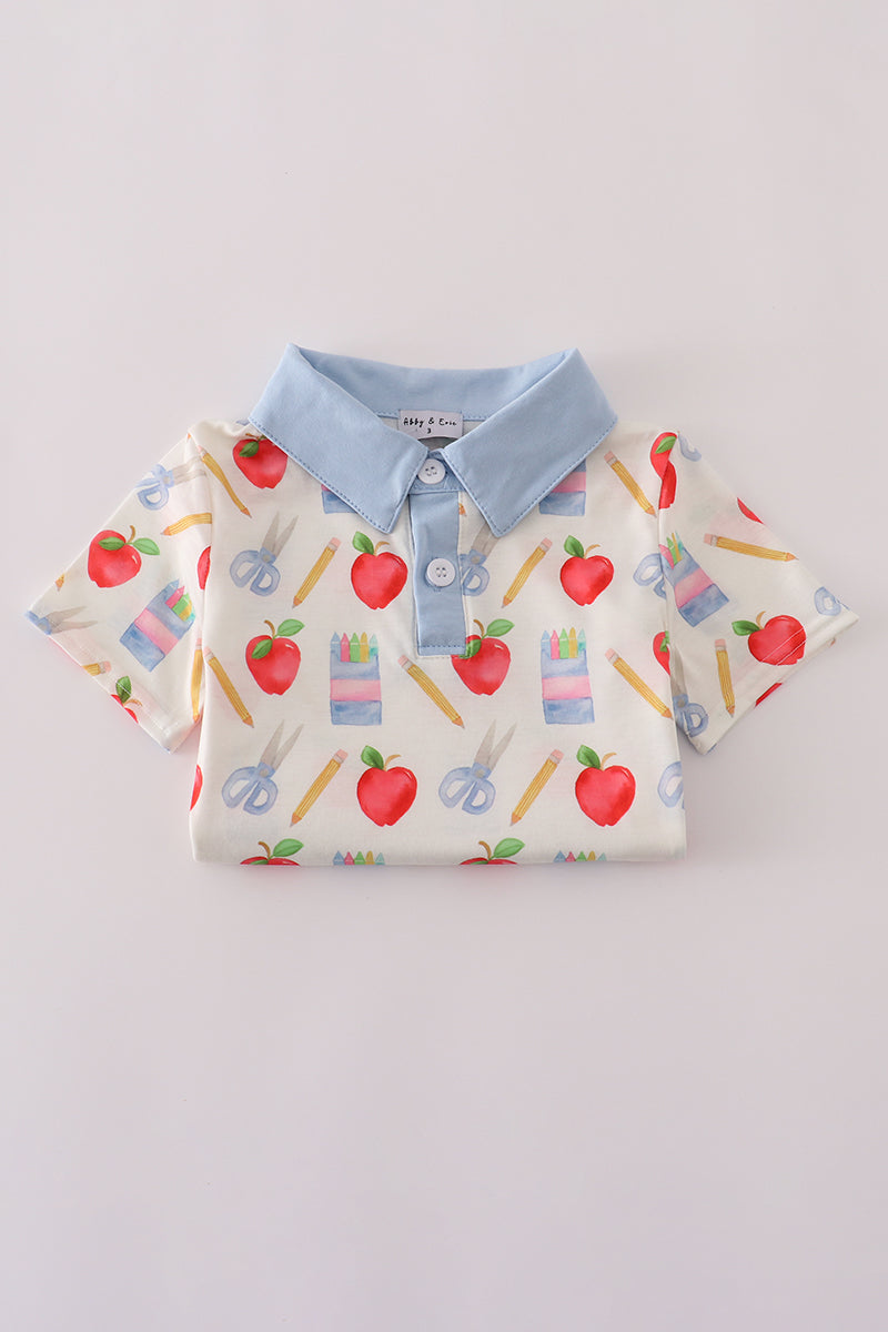 Apple pencil print button down shirt