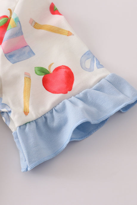 Apple pencil print ruffle shorts set