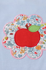 Blue apple floral applique ruffle shorts set