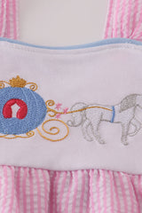 Pink pumpkin carriage embroidery stripe dress