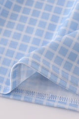 Blue apple bus embroidery smocked plaid dress