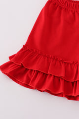 Blue apple bus embroidery plaid ruffle shorts set