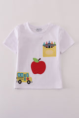 White bus apple applique top
