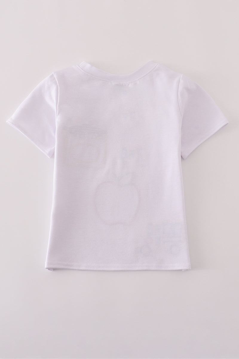 White bus apple applique top