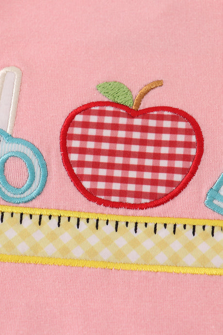 Pink apple pencil applique shorts set