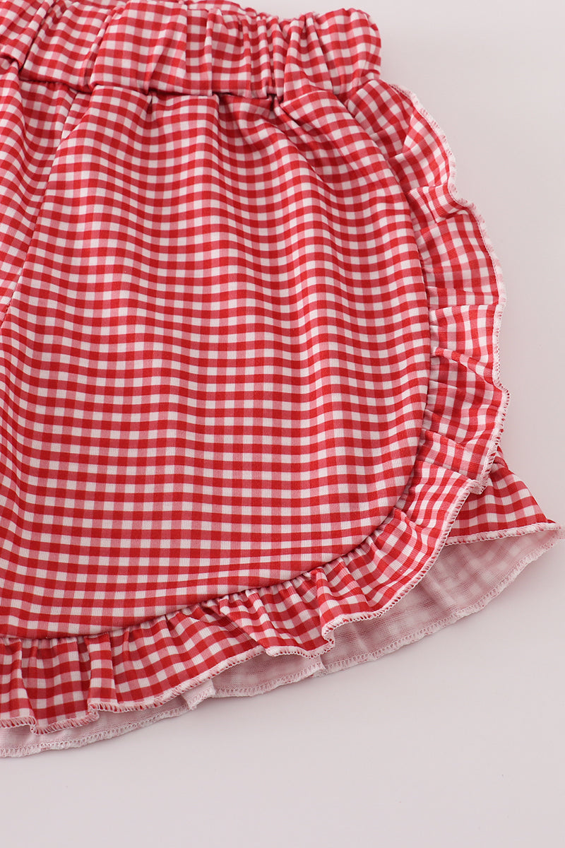 Pink apple pencil applique shorts set