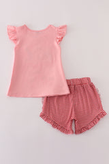 Pink apple pencil applique shorts set