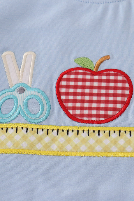 Blue apple pencil applique shorts set