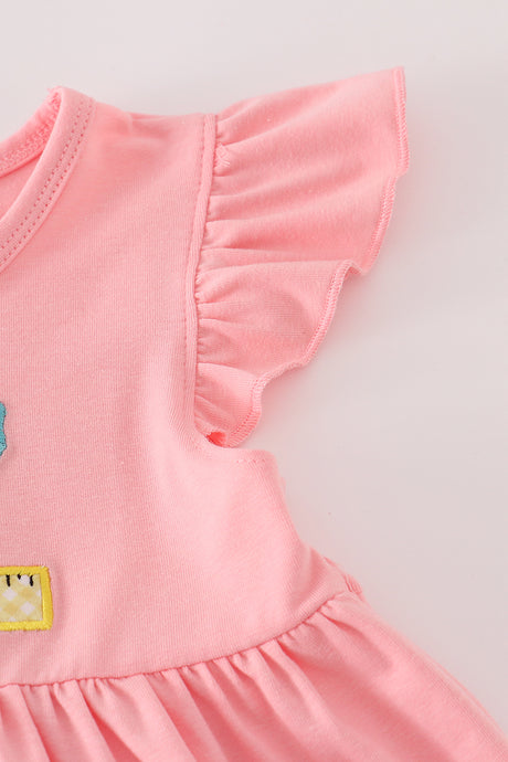 Pink apple pencil applique ruffle dress