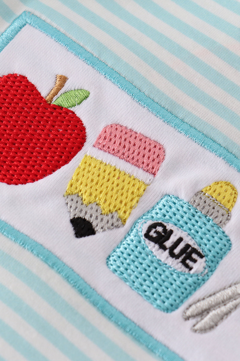 Blue apple pencil bus embroidery stripe top