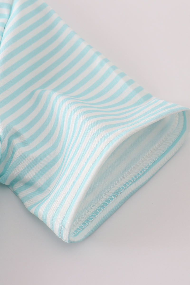 Blue apple pencil bus embroidery stripe top