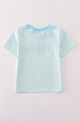 Blue apple pencil bus embroidery stripe top