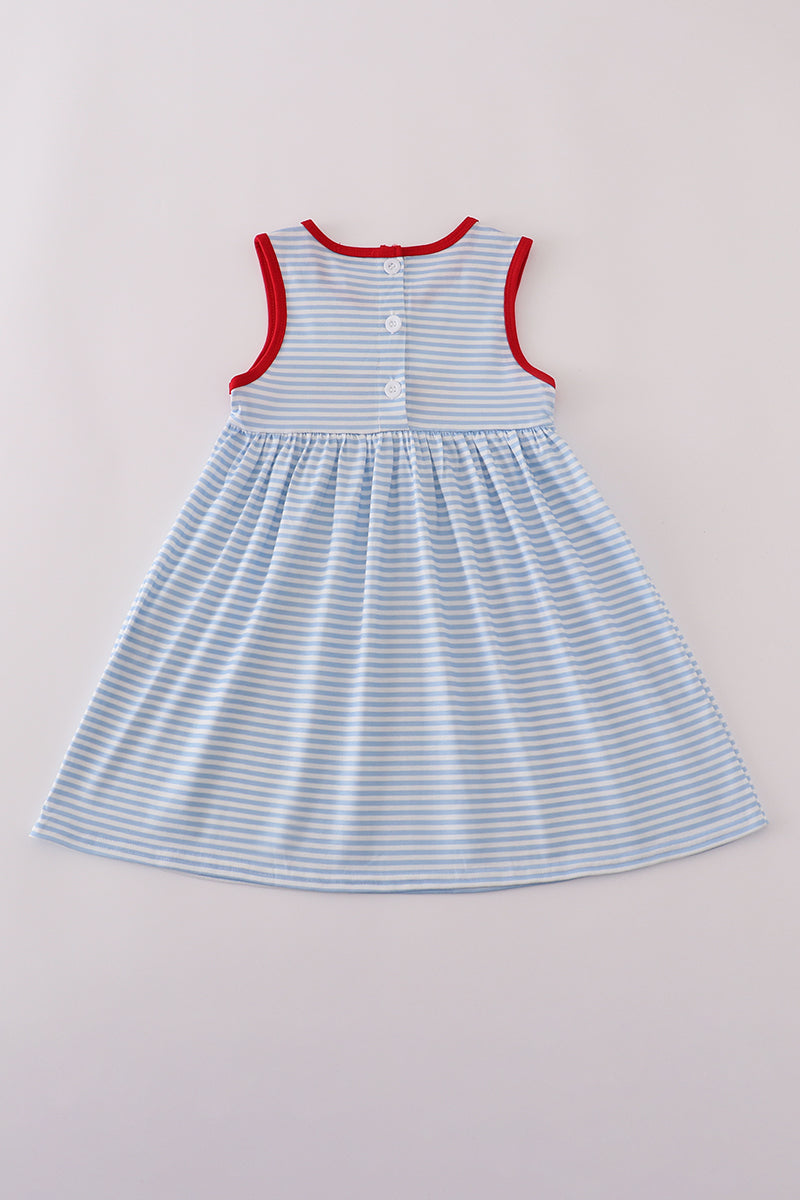 Red stripe apple embroidery ruffle dress