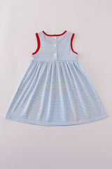 Red stripe apple embroidery ruffle dress