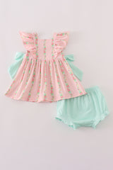 Pink floral print ruffle bloomer set