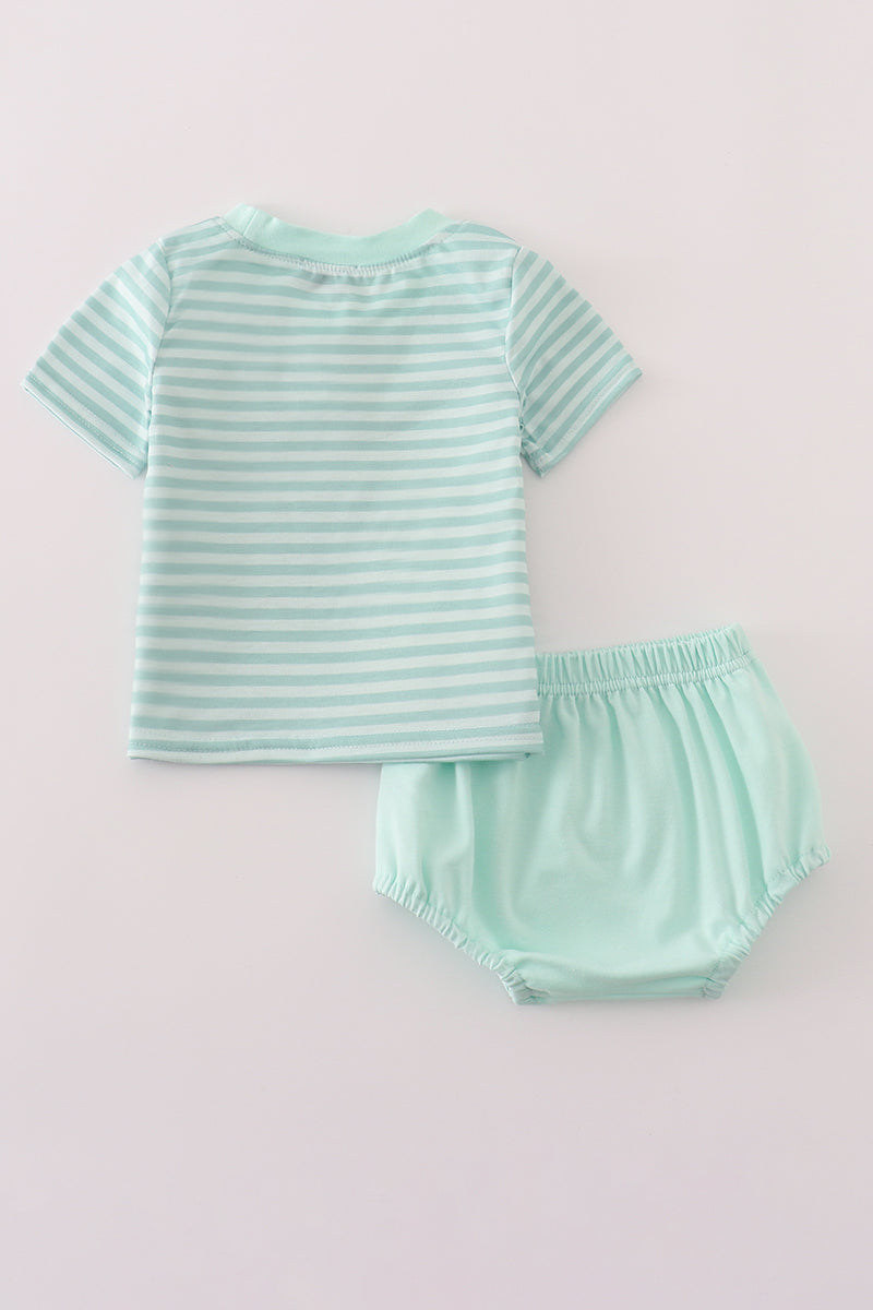 Mint stripe bloomer set