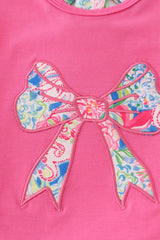 Hot pink floral bow applique active skorts set