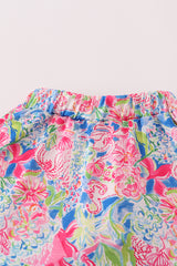 Hot pink floral bow applique active skorts set