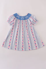 Blue bow embroidery dress