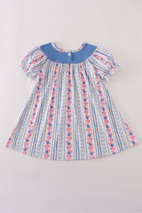 Blue bow embroidery dress