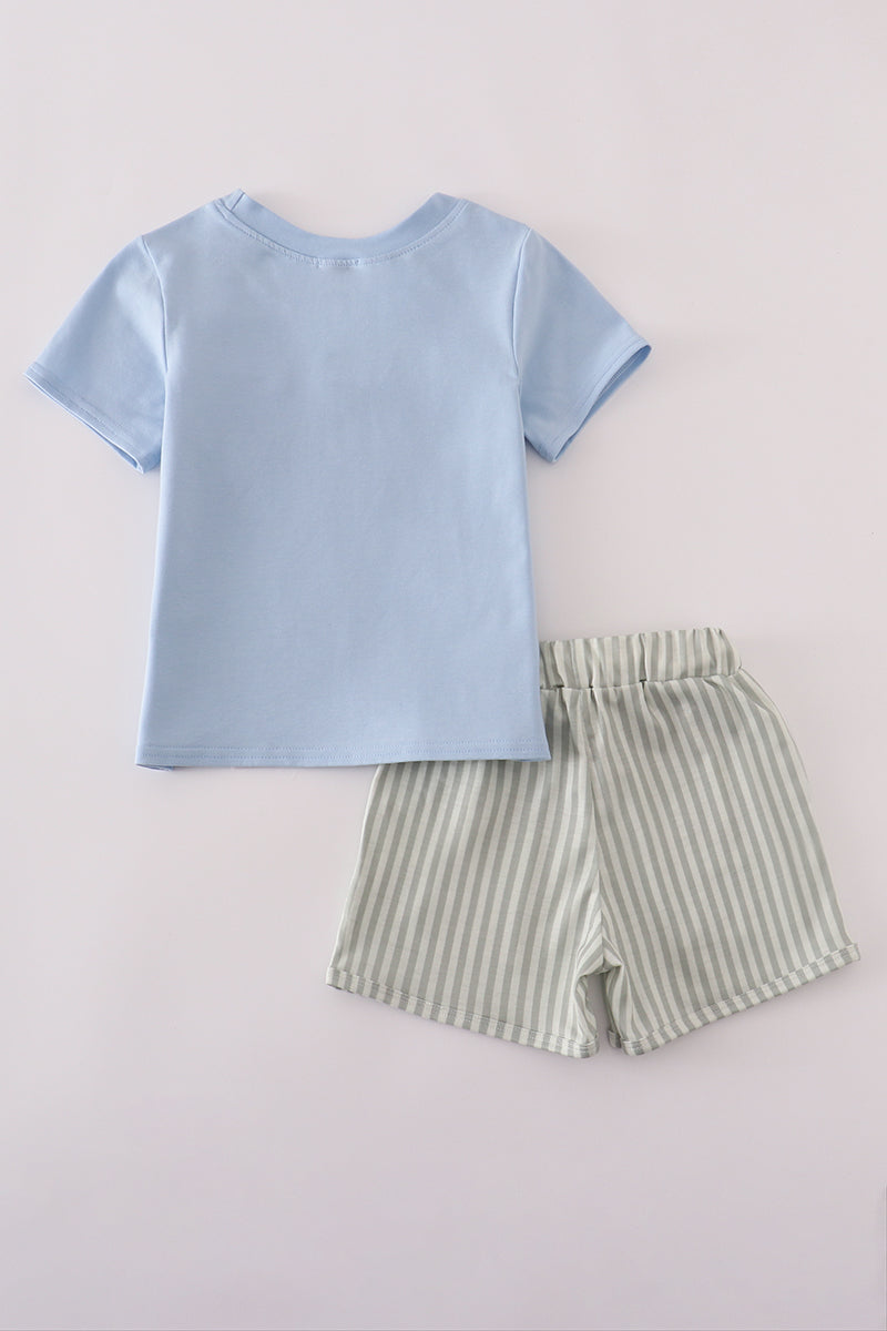 Blue stripe pocket shorts set