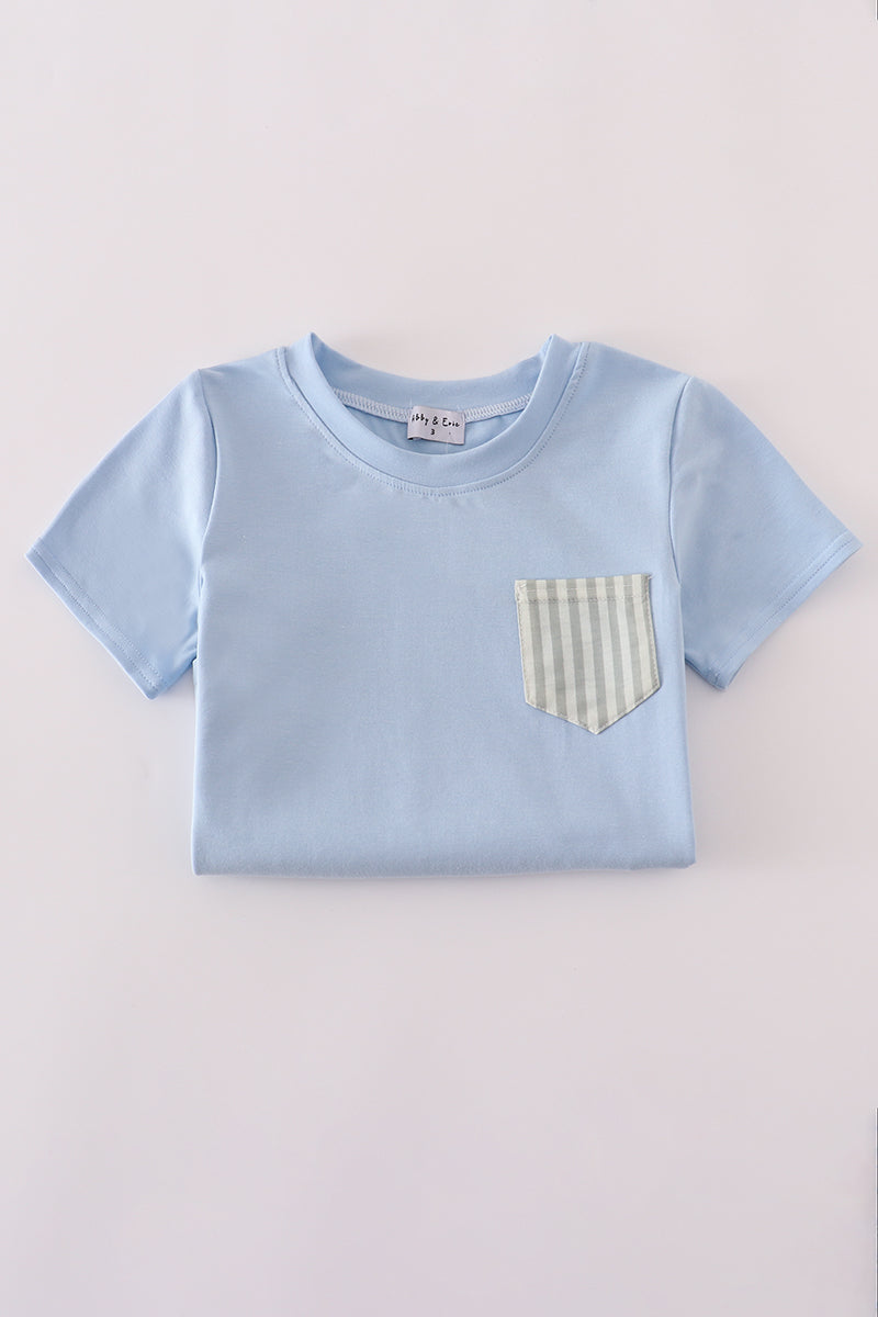 Blue stripe pocket shorts set