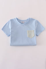 Blue stripe pocket shorts set