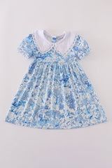 Blue willow toile print mom&me dress