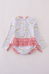 Floral stripe long sleeve swimsuit UPF50+