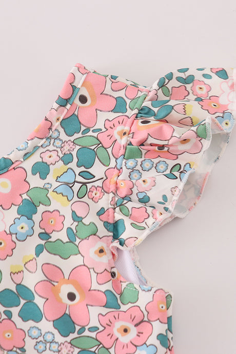 Pink floral print swiss dot leotard