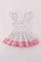 Bow floral lace ruffle leotard