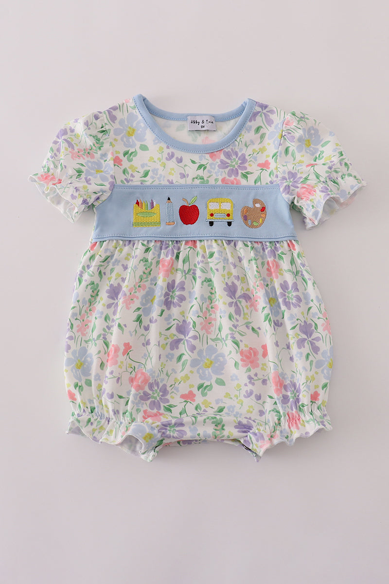 Floral print crayon apple embroidery bubble